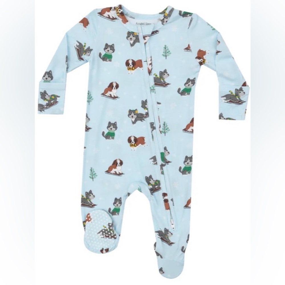 Angel Dear Light Blue puppy Print bamboo Footie